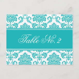 Teal Damask Wedding Table Number Postcard