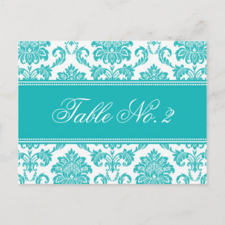 Teal Damask Wedding Table Number Postcard
