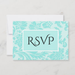 Teal damask wedding thank you card