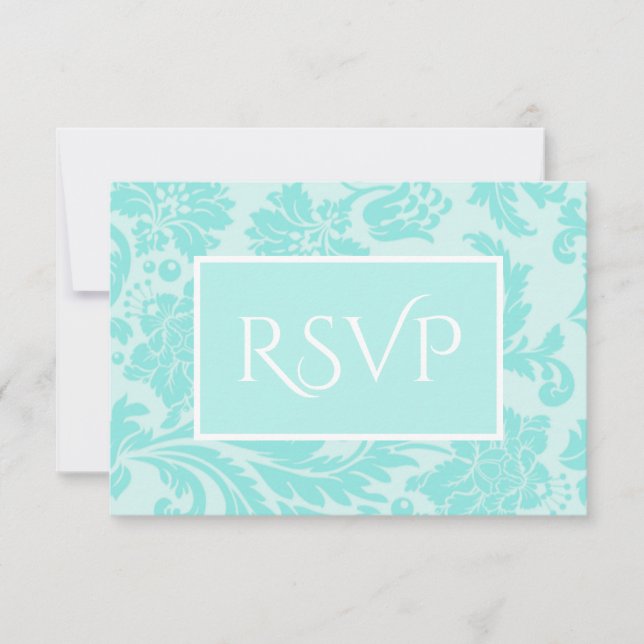 Teal damask wedding thank you card (Front)