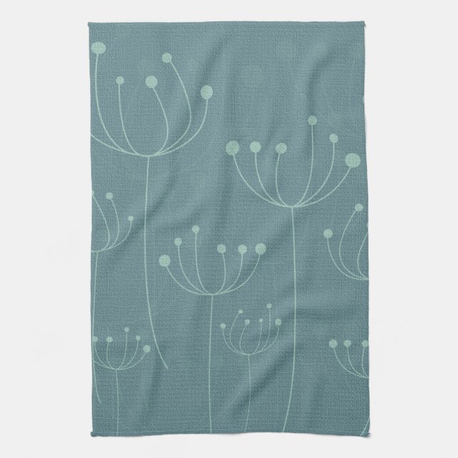 Teal Dandelion Flowers Tea Towel (Vertical)