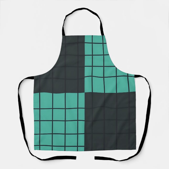 Teal Dark Gray Grid Pattern Modern Minimalist  Apron (Front)