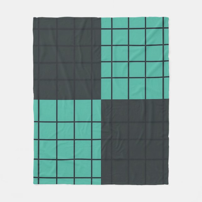 Teal Dark Gray Grid Pattern Modern Minimalist  Fleece Blanket (Front)