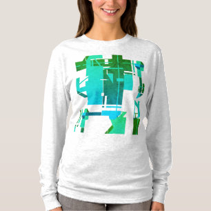 Teal Dark Green Blue Geometric Abstract Design T-Shirt