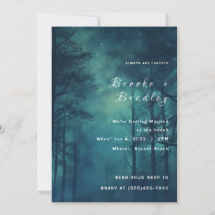 Teal & Dark Green Forest Silhouette Wedding Invitation