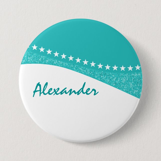 Teal Dazzling Star Curves Button (Front)