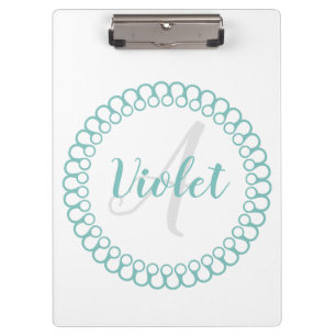 Teal Decorative Circle Monogram Clipboard