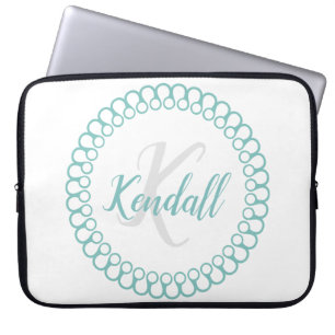 Teal Decorative Monogram Laptop Sleeve
