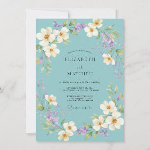 Teal Delicate Bloom Wedding Invitation