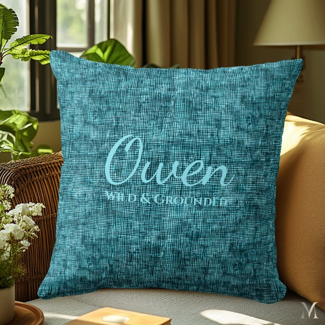 Teal Denim Texture | Personalised Rustic Home  Cushion (Creator Uploaded)