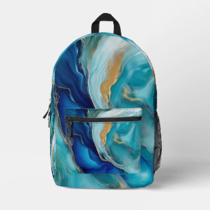 Teal Depths: Oceanic Abstract Impressions Printed Backpack
