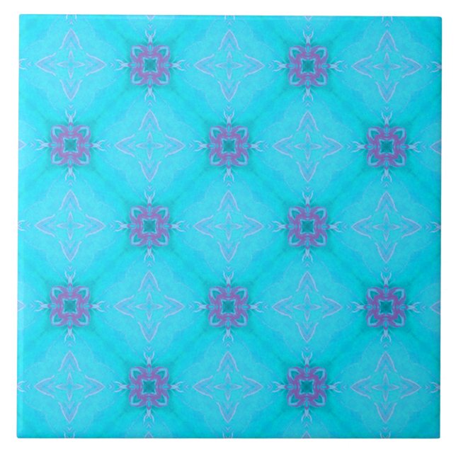Teal Diamond and Square Pattern Tile (Front)