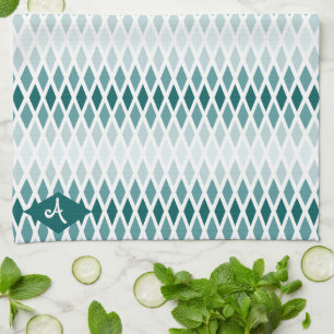 Teal Diamond Ombre Monogram Tea Towel