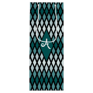 Teal Diamond Ombre Monogram Wine Gift Bag