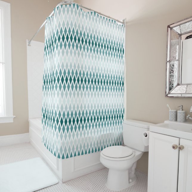 Teal Diamond Ombre Shower Curtain (In Situ)
