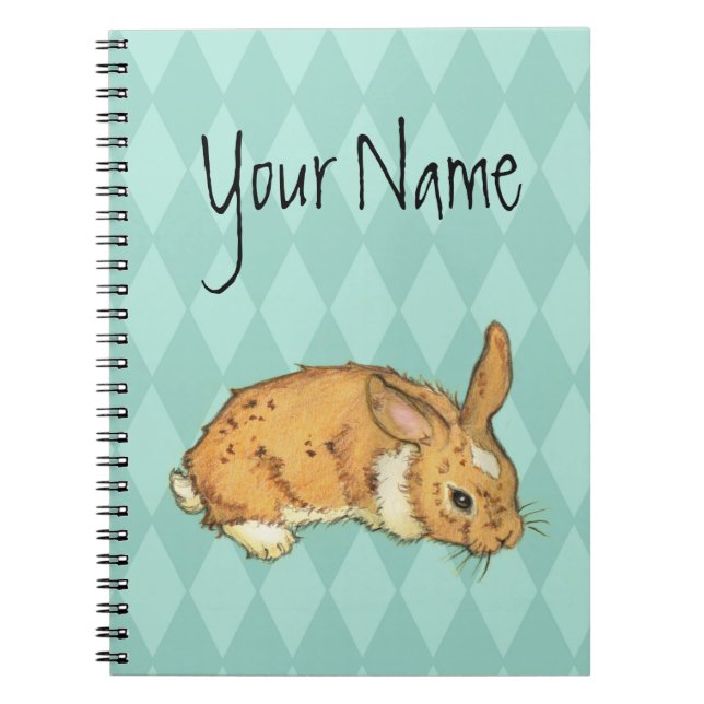 Teal Diamond Pattern Bunny Notebook (Front)