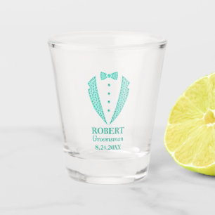 Teal Diamond Pattern Groomsmen Tuxedo Proposal Shot Glass