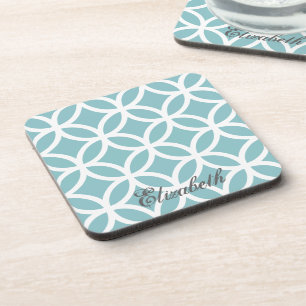 Teal Diamond Pattern Personalised Coaster