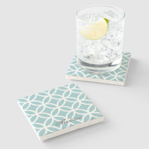 Teal Diamond Pattern Personalised Stone Coaster