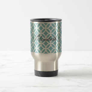 Teal Diamond Pattern Personalised Travel Mug