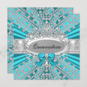 Teal Diamond & Tiara Quinceañera Invitation