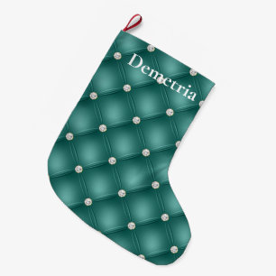 Teal Diamond Tufts Christmas   Large Christmas Stocking