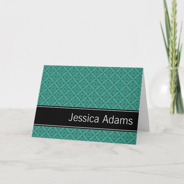 Teal Diamonds Pattern Personalised Note Card (Front)