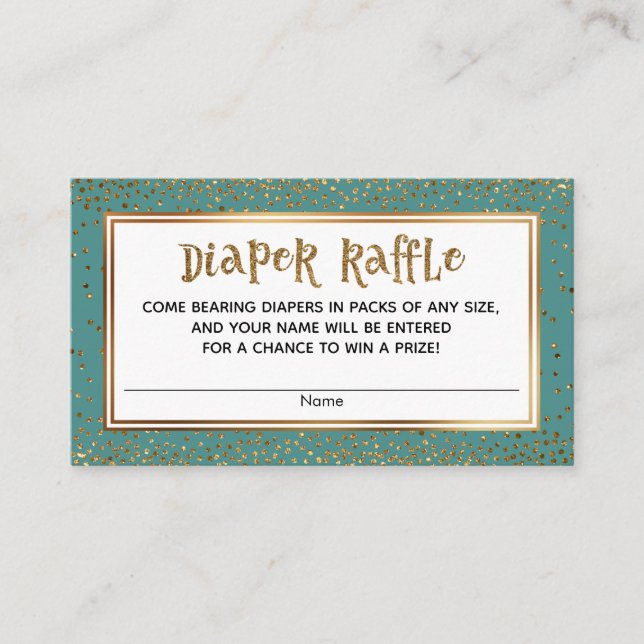 Teal Diaper Raffle Cards with Gold Glitter Accents (Front)
