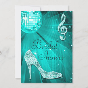 Teal Disco Ball and Sparkle Heels Bridal Shower Invitation