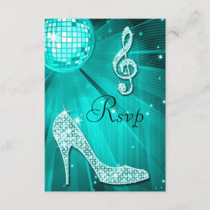 Teal Disco Ball Sparkle Heels RSVP Card