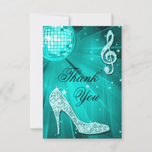 Teal Disco Ball Sparkle Heels Thank You (Front)