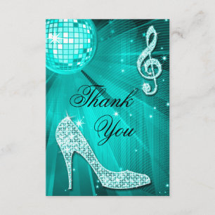 Teal Disco Ball Sparkle Heels Thank You Card