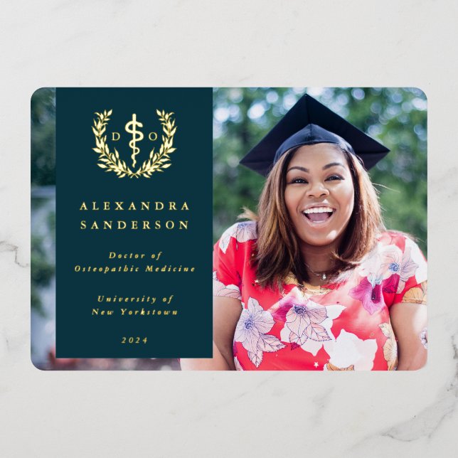 Teal DO Asclepius Graduation Photo Announcement (Front)