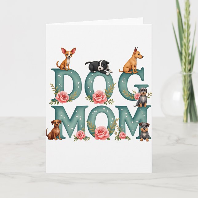 Teal Dog Mum Floral Day Card (Front)