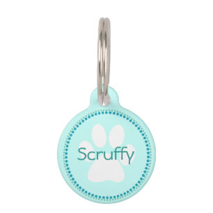 Teal Dog Name and Address Paw Print Dog Tag