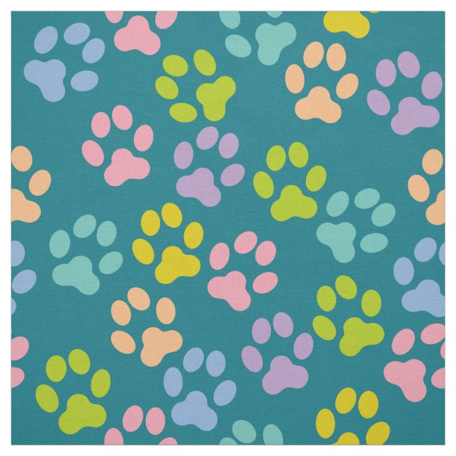 Teal Doggy Paw Prints Pattern Fabric (Swatch)