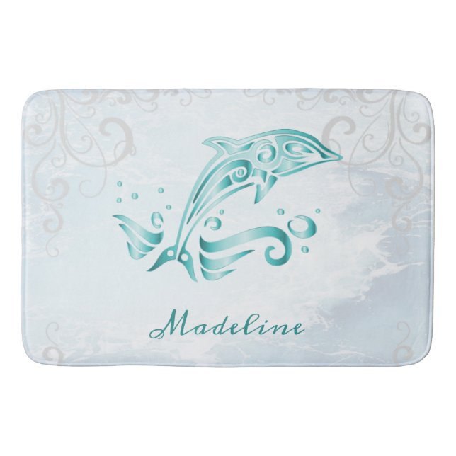 Teal Dolphin Personalised Bath Mat (Front)