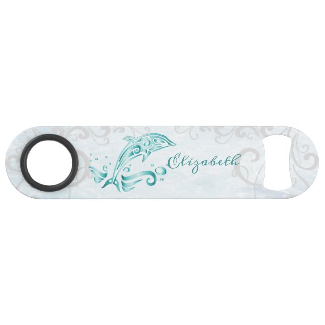 Teal Dolphin Personalised Bottle Opener (Front (Horizontal))
