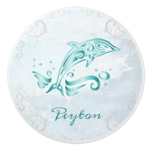 Teal Dolphin Personalised Ceramic Knob