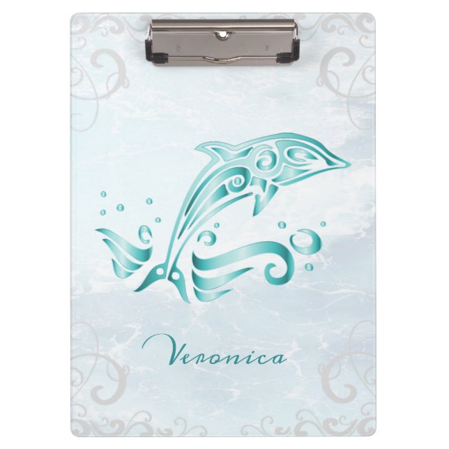 Teal Dolphin Personalised Clipboard (Front)