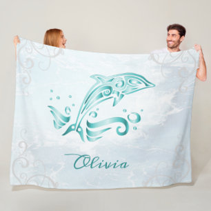 Teal Dolphin Personalised Fleece Blanket