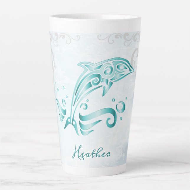 Teal Dolphin Personalised Latte Mug (Front)