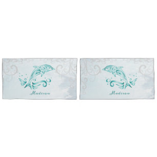 Teal Dolphin Personalised Pillow Case
