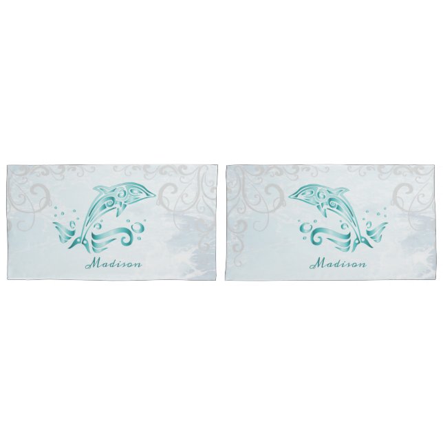 Teal Dolphin Personalised Pillow Case (Front-Set)
