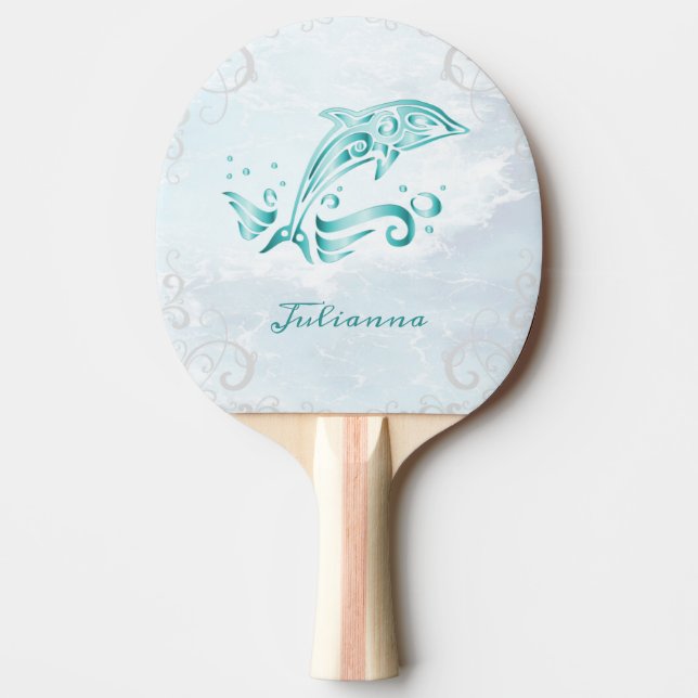 Teal Dolphin Personalised Ping Pong Paddle (Front)