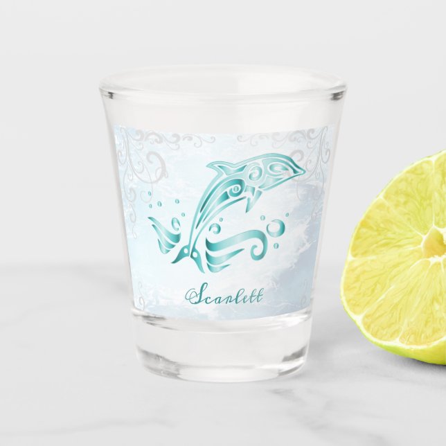 Teal Dolphin Personalised Shot Glass (Front)