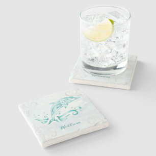Teal Dolphin Personalised Stone Coaster