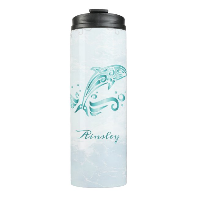 Teal Dolphin Personalised Thermal Tumbler (Front)
