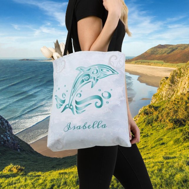 Teal Dolphin Personalised Tote Bag (Teal Dolphin Personalized Tote Bag)