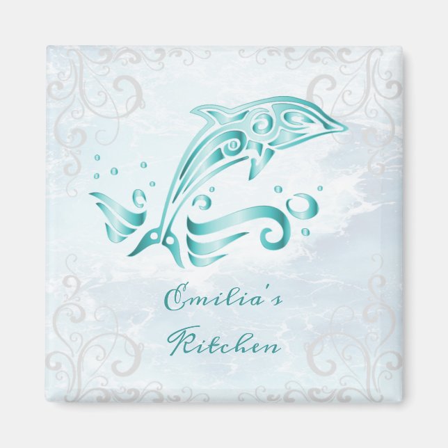 Teal Dolphin Personalized Magnet (Front)